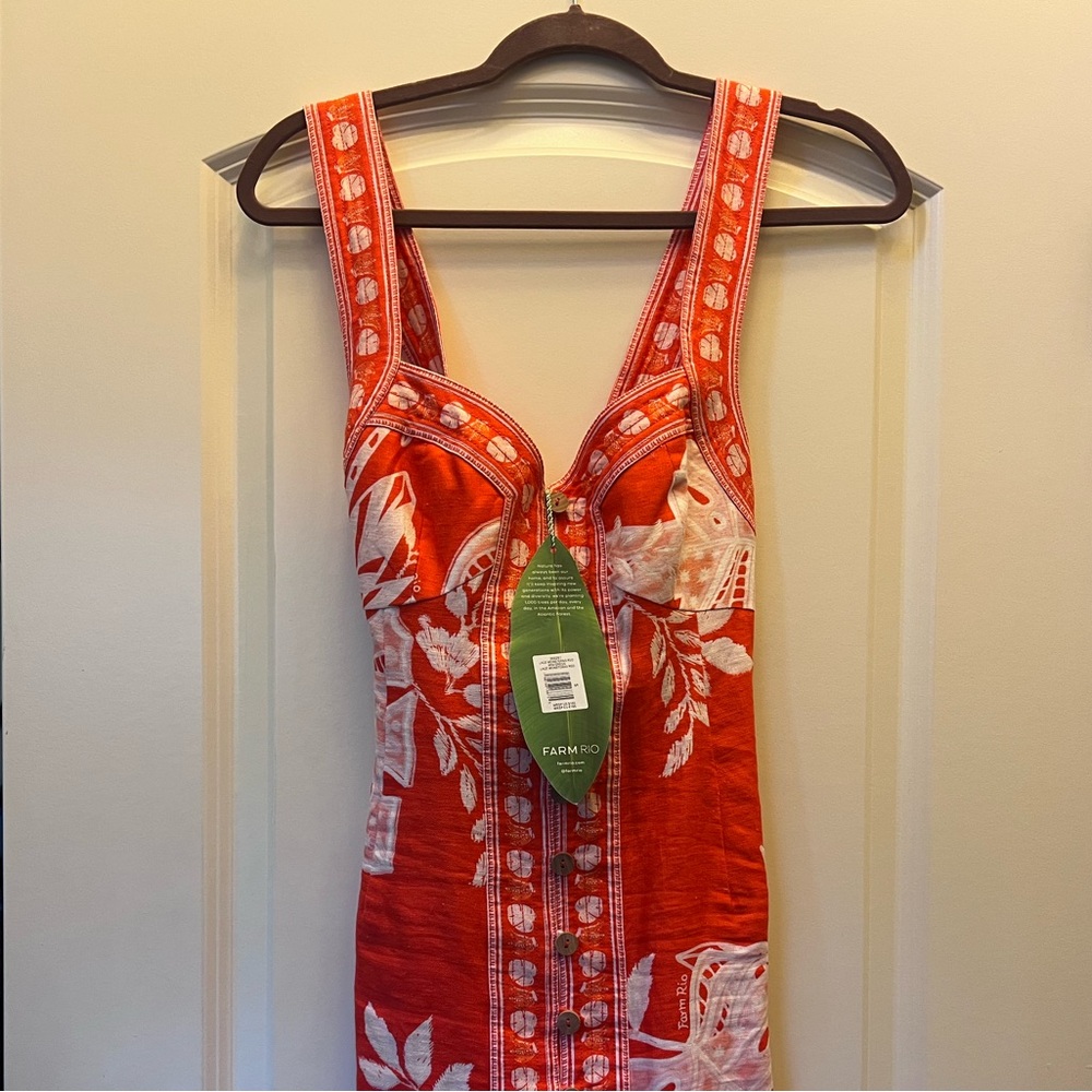 NWT FARM Rio $165 Red Floral-Print Sleeveless Chemise